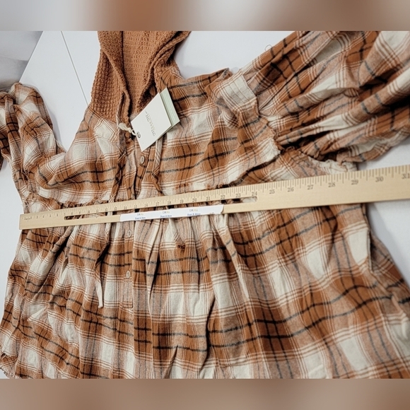 MISS ME Orange Multi Plaid Hoodie MT2476L Women's Size Medium New - Picture 8 of 10